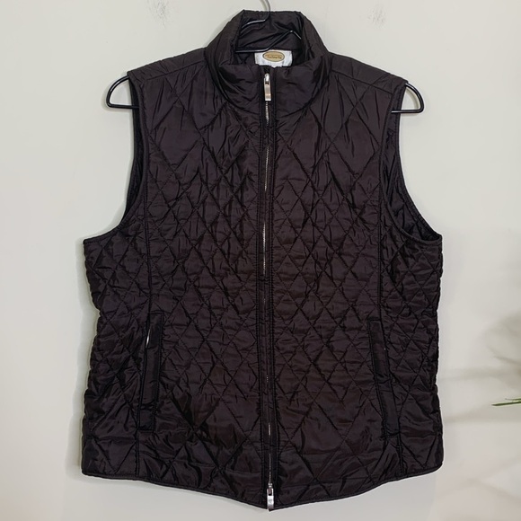 Talbots | Brown Full Zip 3 Pocket Quilted Puffer Vest Jacket Medium - Picture 7 of 14